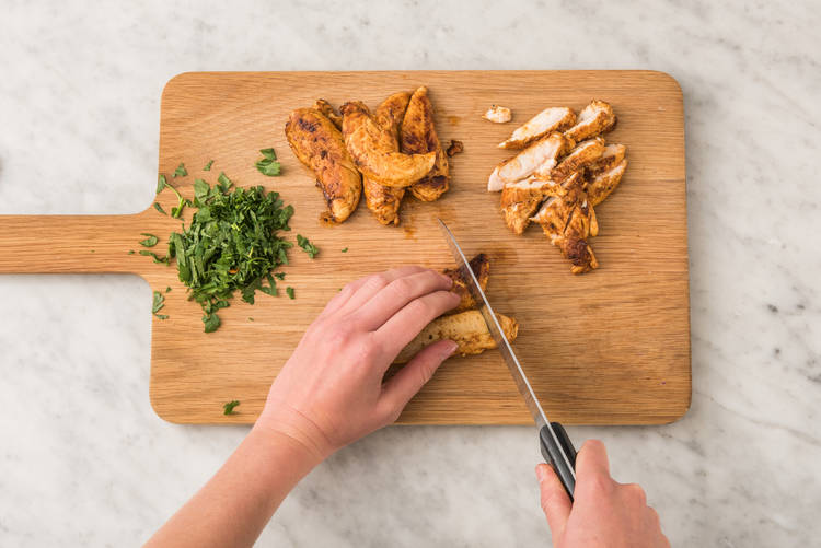 WARM TORTILLAS & FINISH CHICKEN