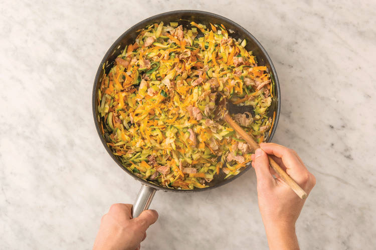 COOK THE BACON & VEGGIES