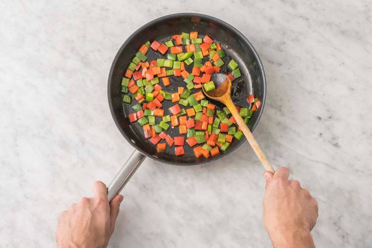 TOAST PEANUTS & COOK VEGGIES