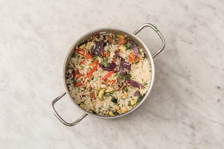 COMBINE THE VEGGIES & RICE