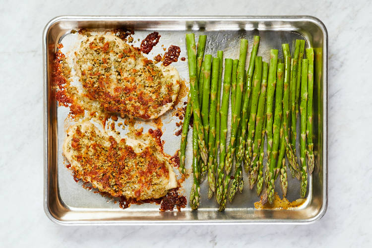 Roast Asparagus and Finish Chicken