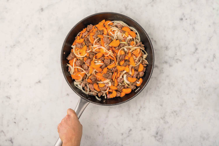 Cook the beef and veggies