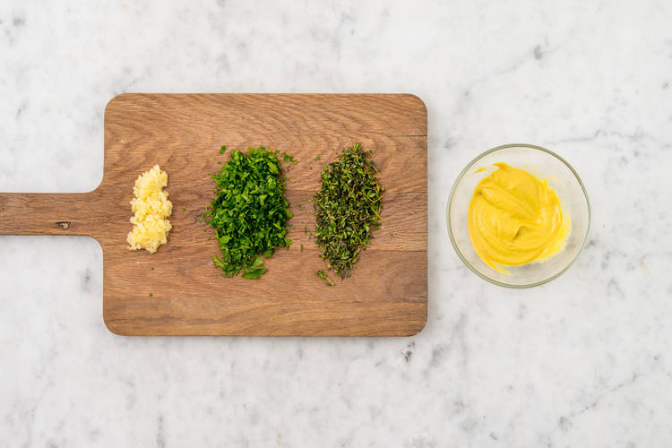 Prep dijon and herb crust