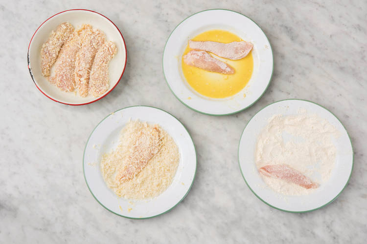 Crumb the chicken strips