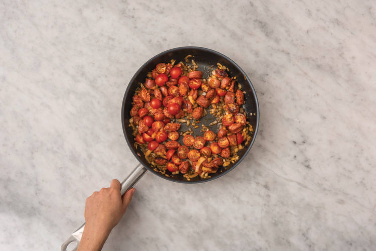 Cook the chorizo & onion