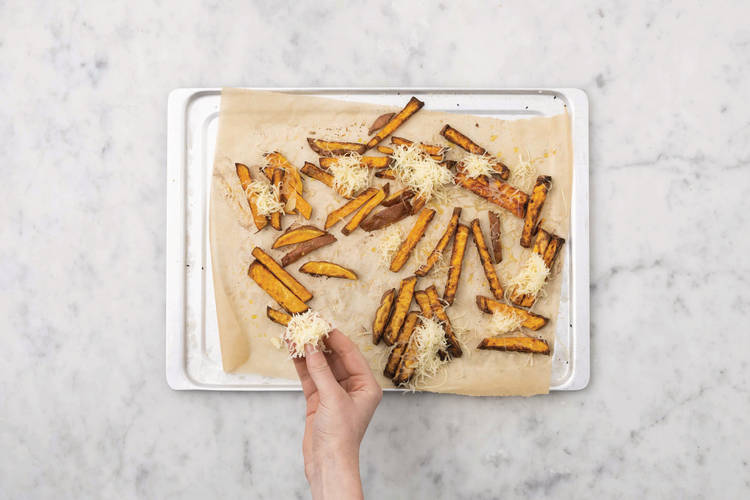 Bake the sweet potato fries