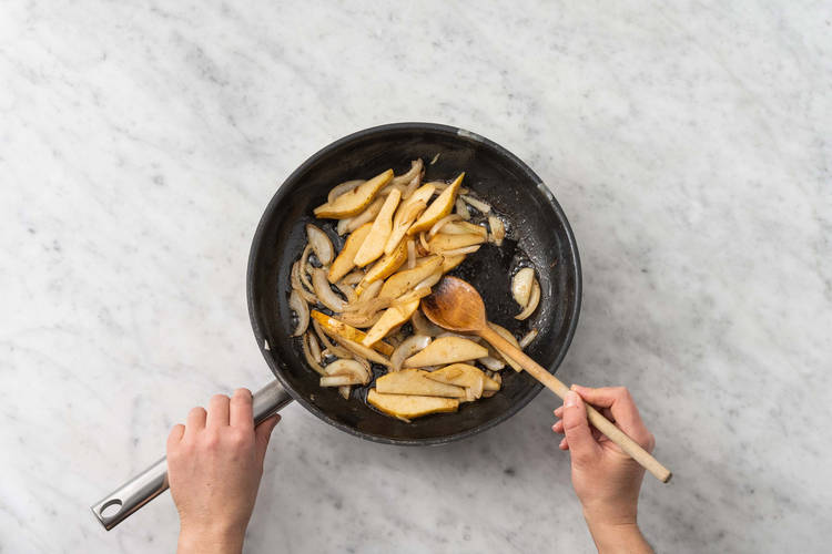 Cook onions and pears