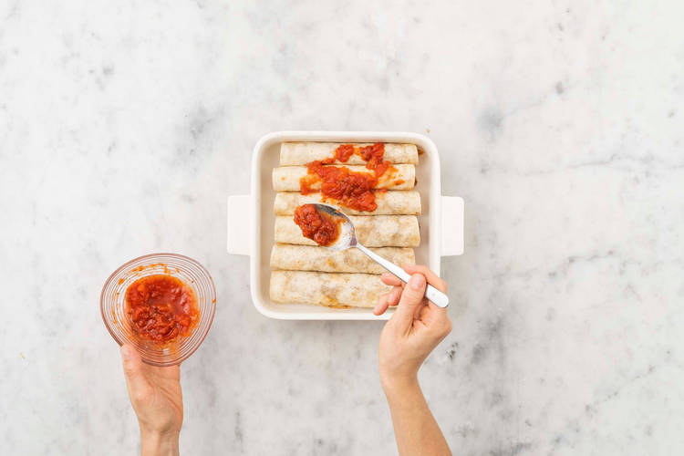 Assemble and broil enchiladas