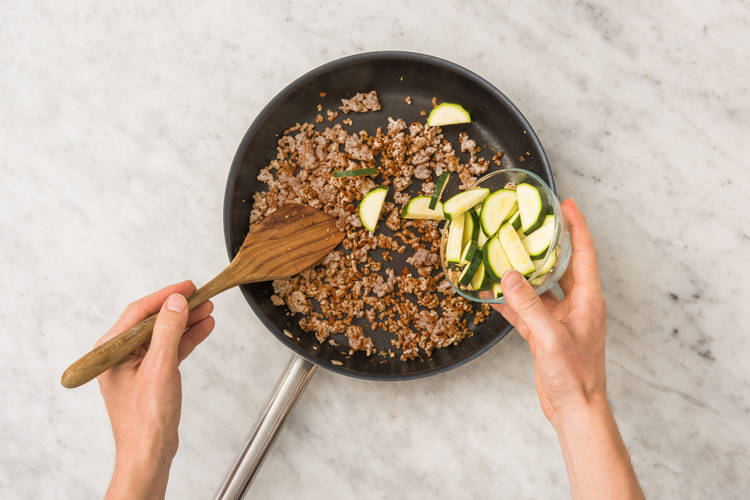 Cook beef and zucchini