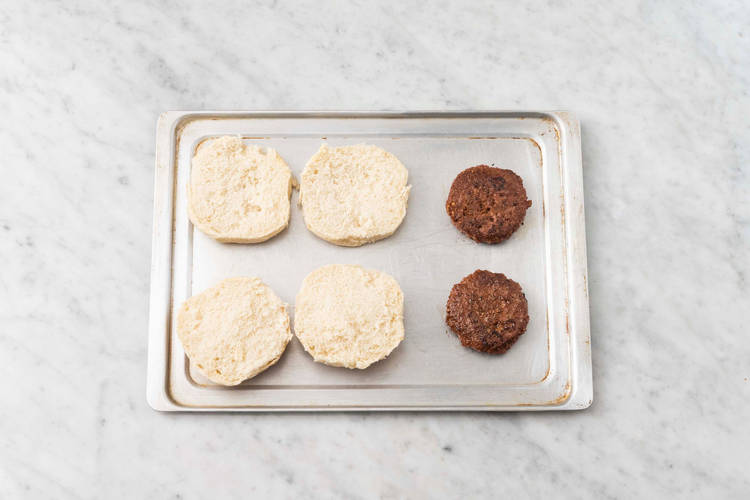 Toast buns and finish patties