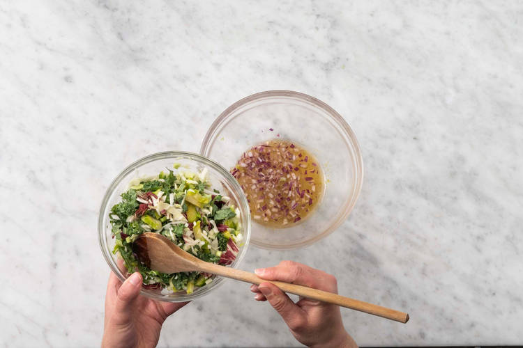 Make vinaigrette and slaw