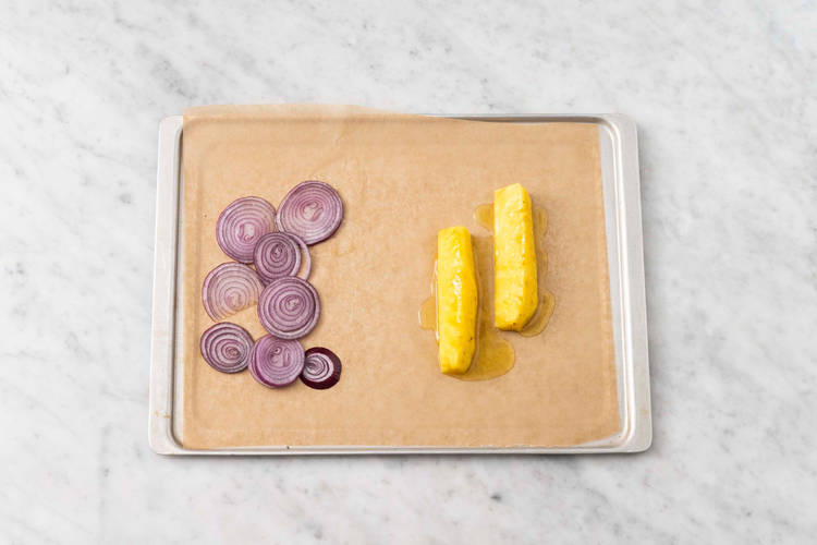 Roast onions and pineapple