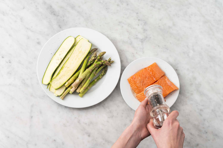 Season salmon and veggies