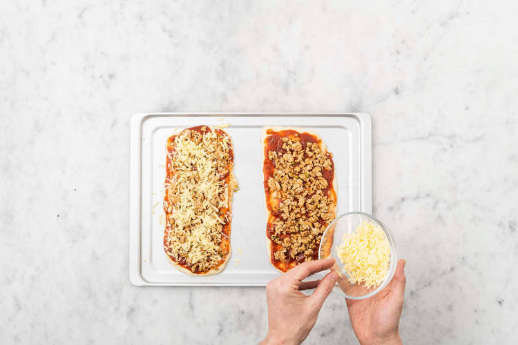 Assemble and bake pizzas