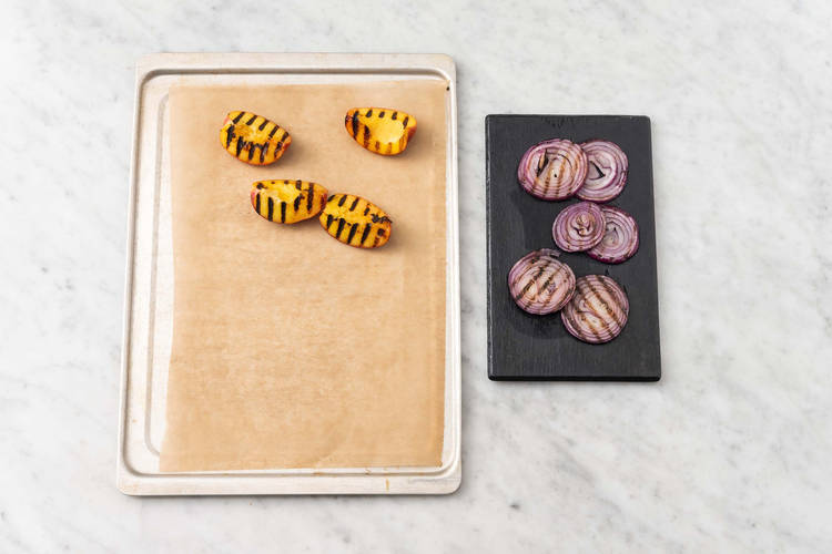 Grill onions and nectarines