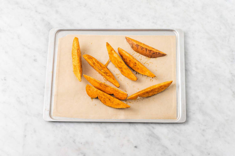 Bake sweet potato wedges
