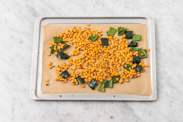 Roast sweet potatoes and poblanos