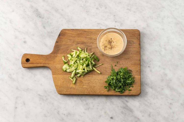 Prep and make hummus dressing