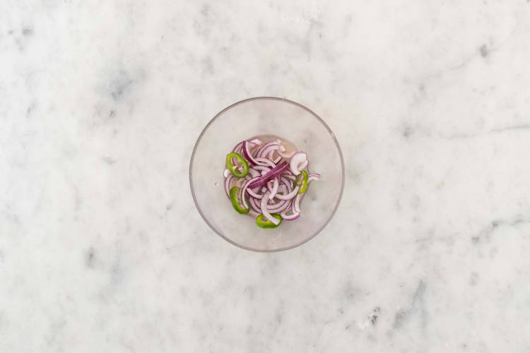 Pickle onions and jalapeños