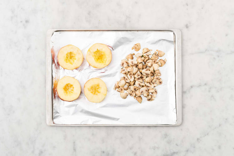 Bake apples and mushrooms