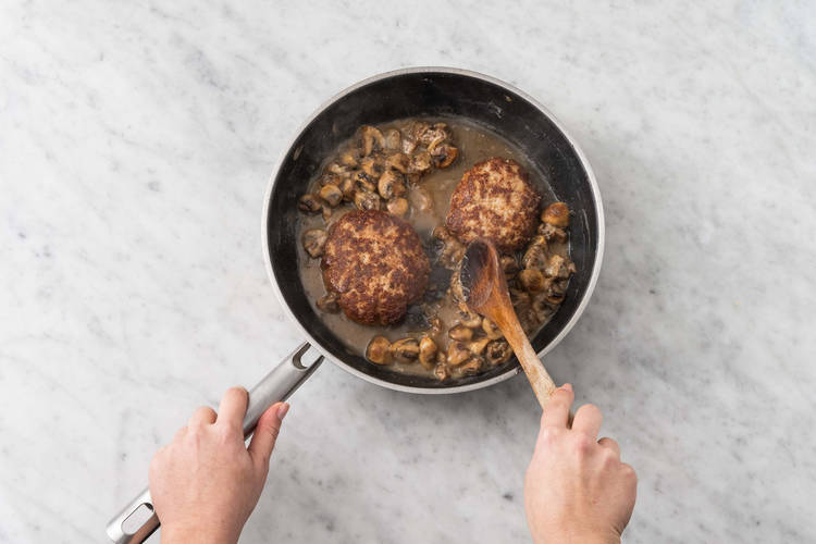 Finish gravy and patties