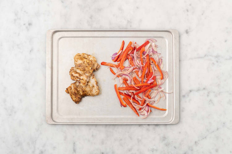 Cook veggies and chicken