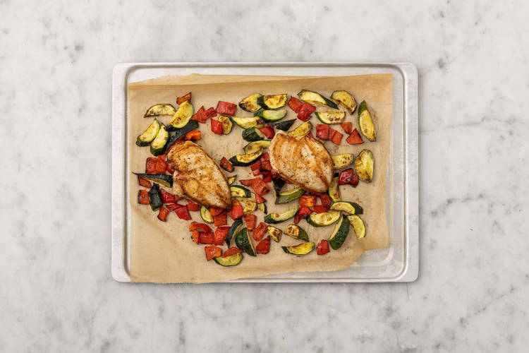 Bake chicken and veggies