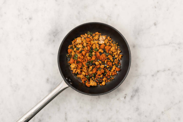 Cook chorizo and poblanos