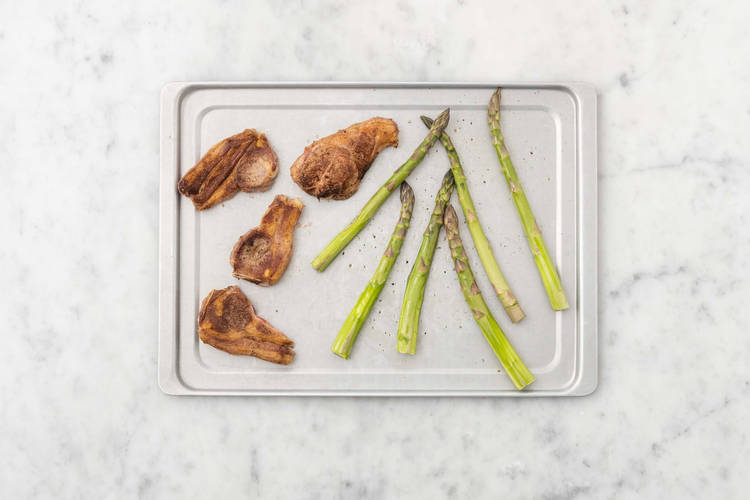 Roast asparagus and lamb
