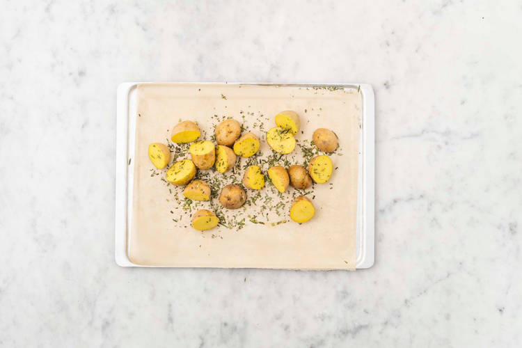 Finish potatoes and start amandine sauce