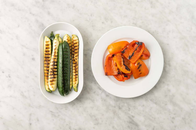 Grill peppers and zucchini