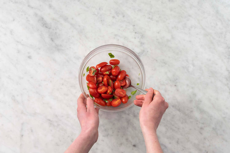 Prep and marinate tomatoes