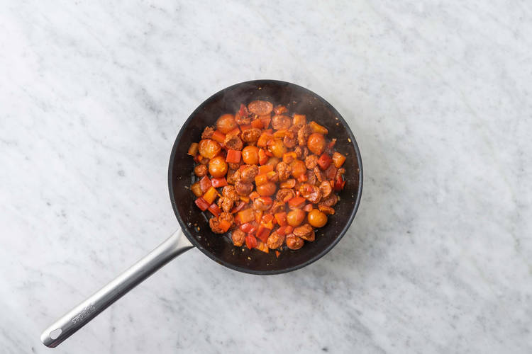 Steg chorizo og grøntsager