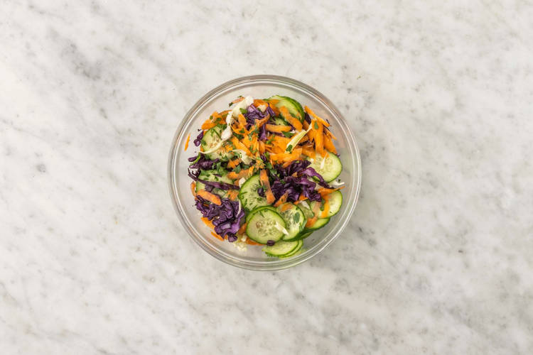 Finish falafel and make coleslaw