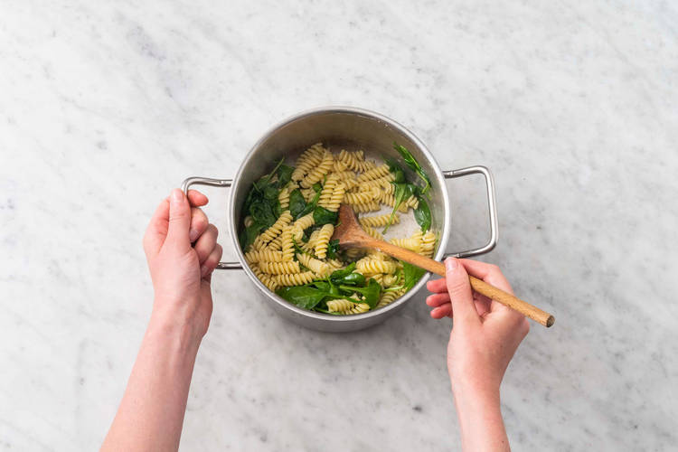 Cook creamy sauce and finish fusilli