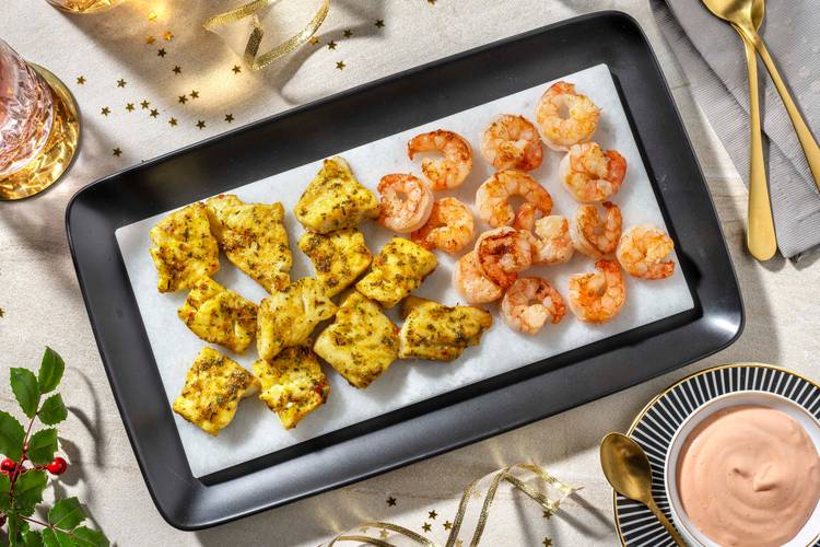 Visduo van kabeljauw en garnalen met whiskeysaus