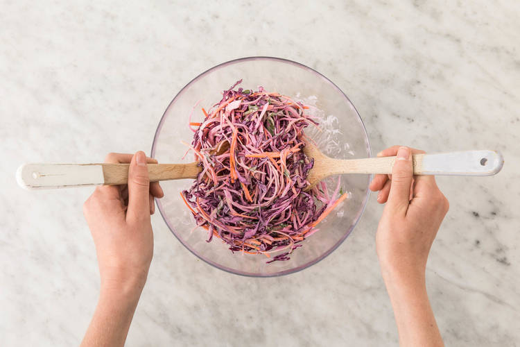 Assemble slaw and make cornstarch mixture