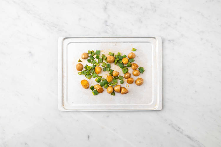 Roast potatoes and poblanos