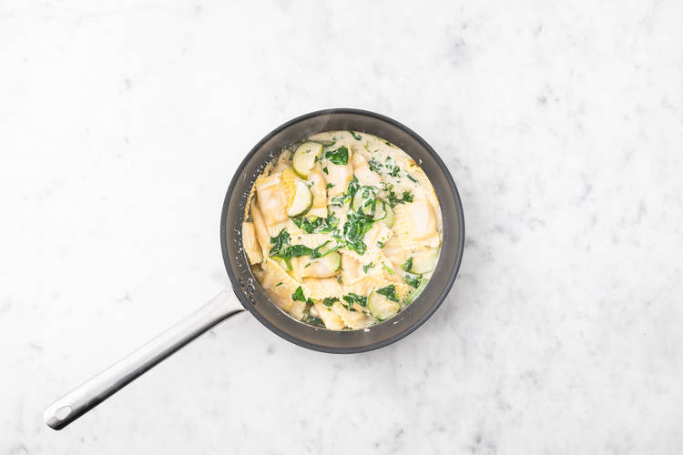 Finish sauce and ravioli