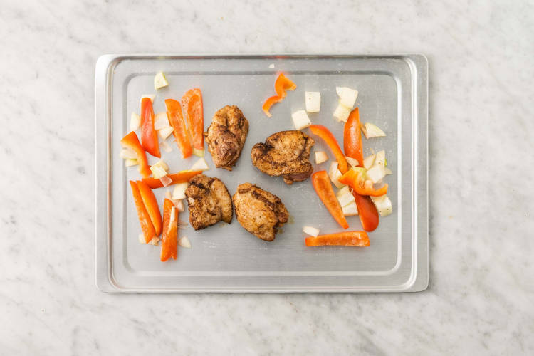 Cook veggies and chicken