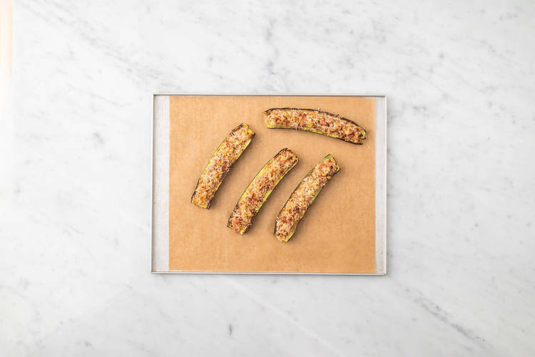 Assemble and bake zucchini boats