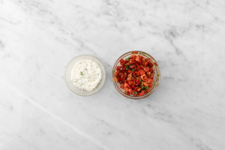 Make cilantro mayo and salsa