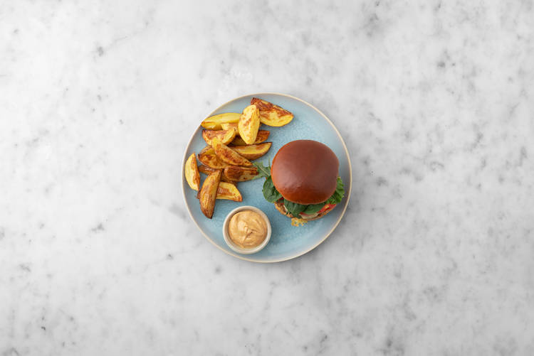 Make  curry sauce and assemble burgers