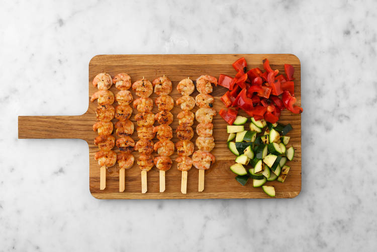 Grill shrimp and finish veggies