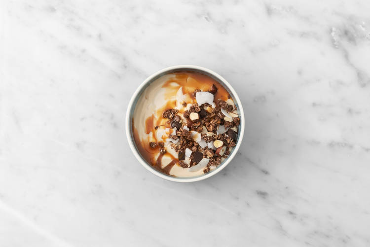 Salted Caramel, Chocolate and Hazelnut Granola with Greek Style Yogurt