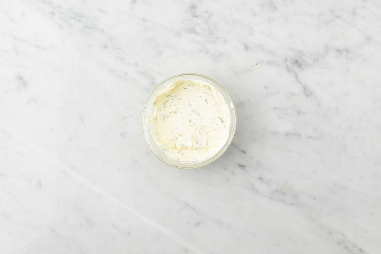 Make cream cheese spread and toast buns