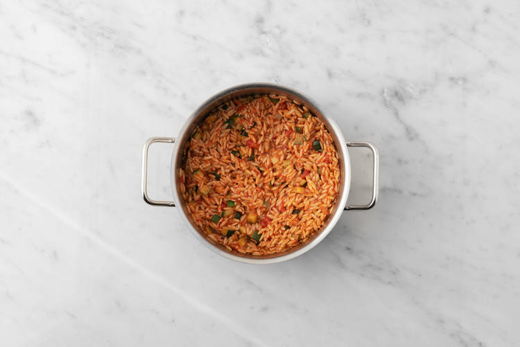 Cook veggies and finish pasta