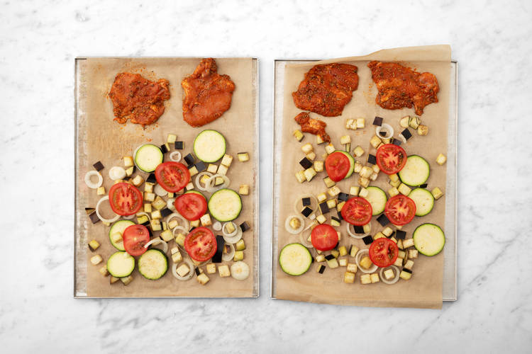 Arrostire pollo e verdure