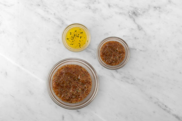 Make apricot-mustard glaze and thyme butter