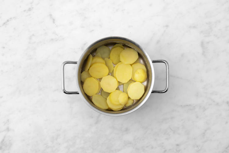 Prep and cook potatoes Finish prep